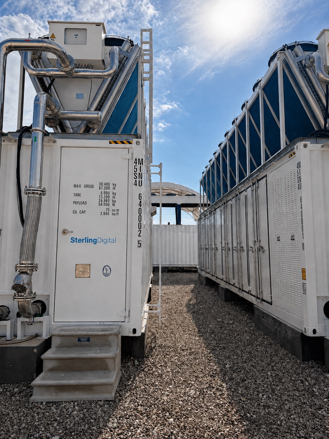 Aisle between two rows of modular cooling equipment